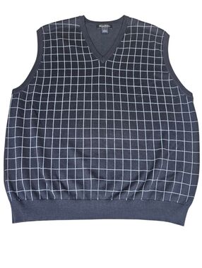 Brooks Brothers Men Sweater Vest Navy Windowpane Grid V-Neck XL Grandpacore Golf